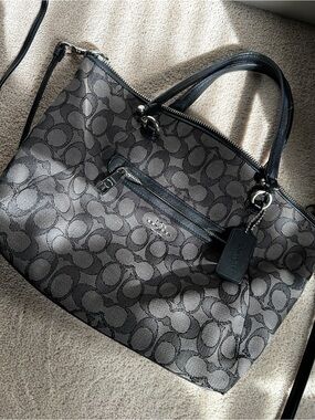 Vintage Coach Signature Jacquard Shoulder Bag in Black and Gray